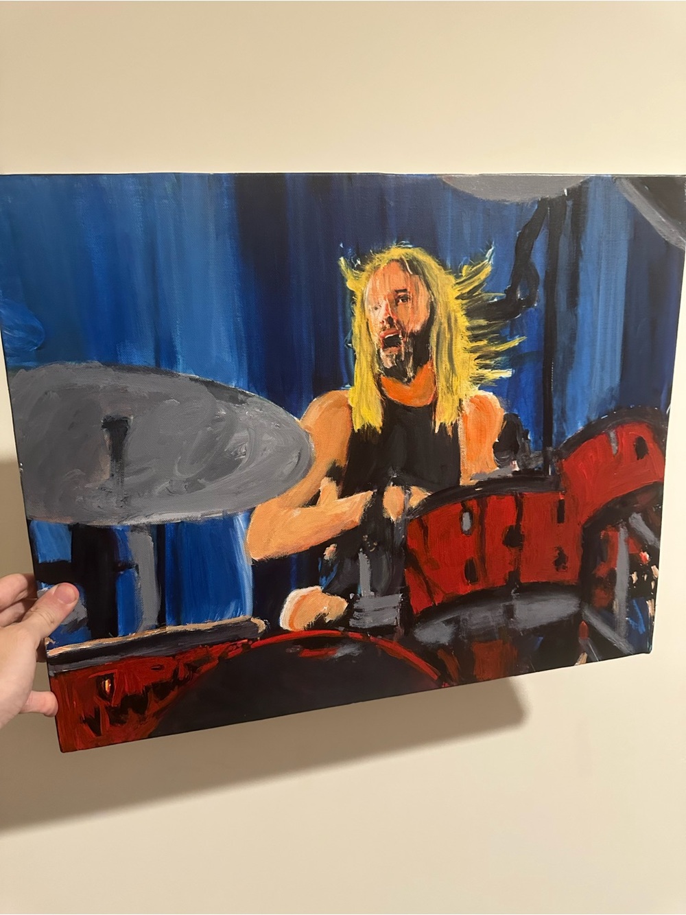 Taylor Hawkins Original Art Painting - Drummer Scene 16x20